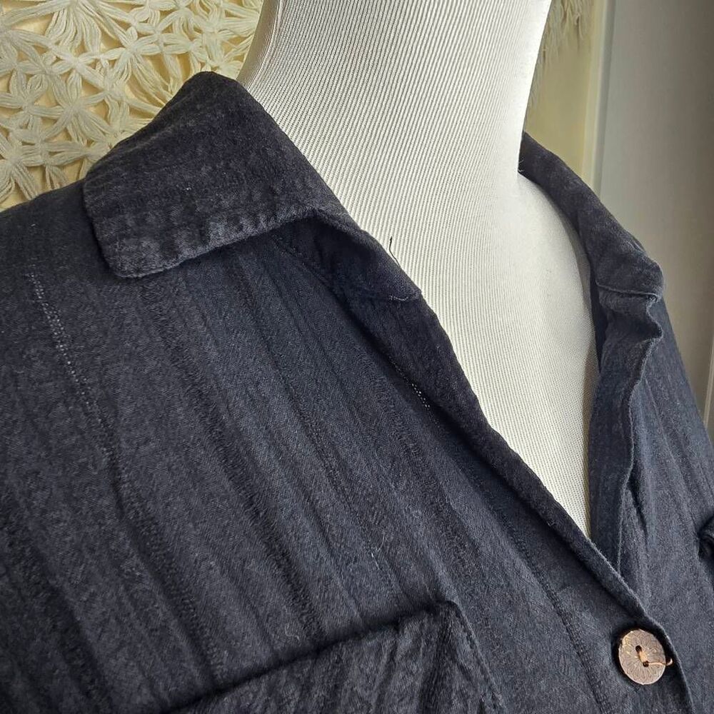 Dotti Black Subtle Stripe Roll Tab Sleeve Button Down Shirt Dress Cover Up M - Picture 8 of 9